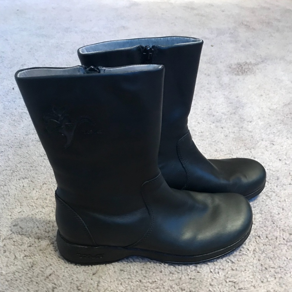 Teva black leather mid calf boots. 7